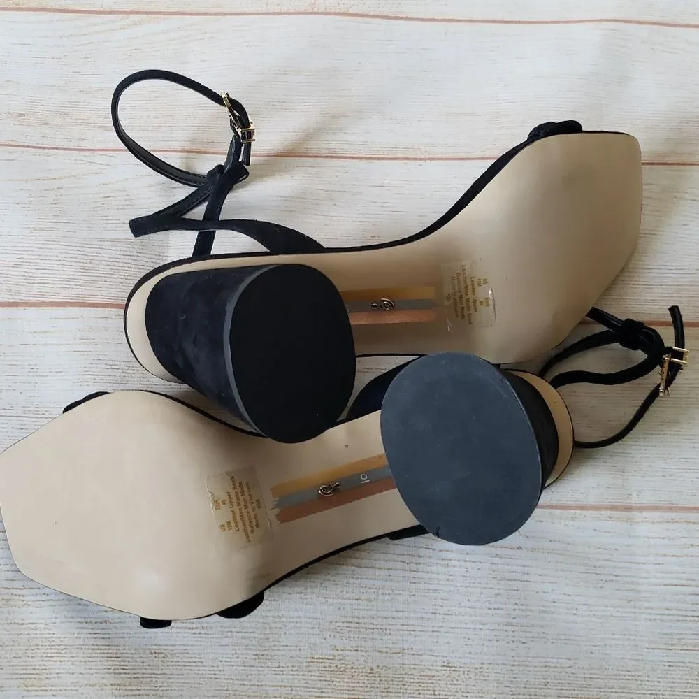 Sam Edelman Kia Suede Ankle Strap Heel Sandals Black Women's Size 10M Square Toe